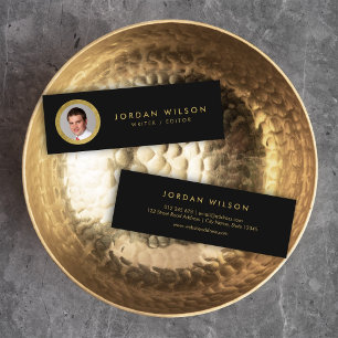 Elegante Chic Black & Faux Gold Profiel Foto Mini Visitekaartje