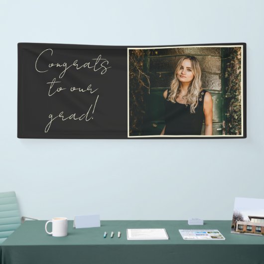 Elegante Chic Black Foto Gefeliciteerd met ons Afs Spandoek (Beurs)
