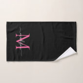 Elegante Chic Black Hot Pink Monogram Script Naam Handdoek (Handdoek)