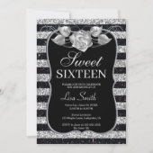 Elegante Chic Black Silver Glitter Roos Sweet 16 Kaart (Voorkant)