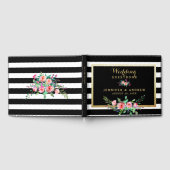 Elegante Chic Black Stripes Gouden Bloemen Huwelij Gastenboek (Volledig)