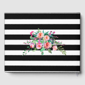 Elegante Chic Black Stripes Gouden Bloemen Huwelij Gastenboek (Achterkant)