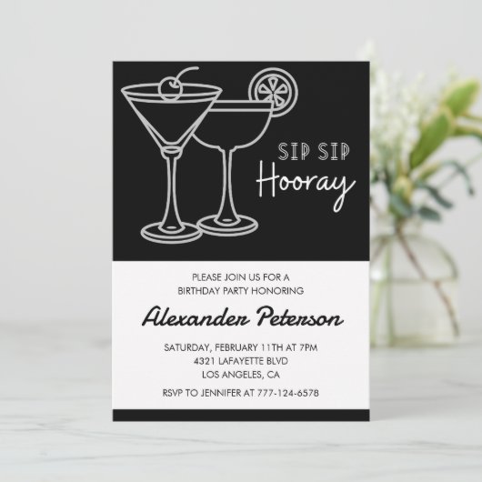 Elegante Chic Black White Cocktail 61e verjaardag Kaart (Staand voorkant)