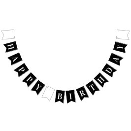 Elegante Chic Black White Happy Birthday Vlaggetjes