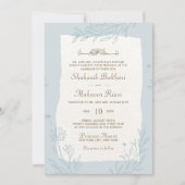 Elegante Chic Blauw Bloemen Islamitische bruiloft Kaart (Voorkant)