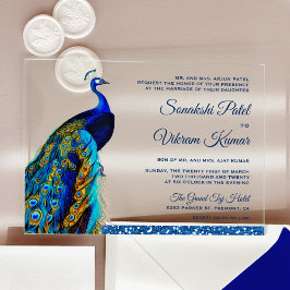 Elegante chic blauwe glitterspauw Indische bruilof Acryl Uitnodigingen