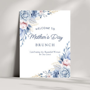 Elegante Chic Blauwe Moederdag Brunch Welkom Perfect Poster