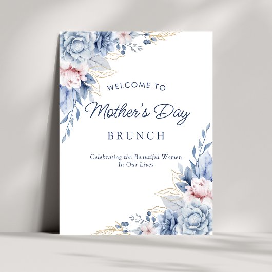 Elegante Chic Blauwe Moederdag Brunch Welkom Poster