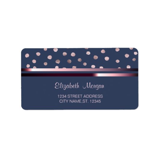 Elegante chic blauwe, strepen, confetti huwelijksl etiket (Voorkant)