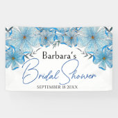 Elegante chic blauwe waterverf bloemen bruidsdouch spandoek (Horizontaal)