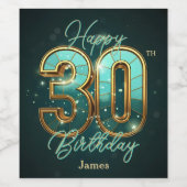 Elegante Chic Blauwgroen en Gold Metallic 30e verj Wijn Etiket (Enkel label)