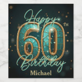 Elegante Chic Blauwgroen en Gold Metallic 60e verj Wijn Etiket (Enkel label)
