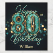 Elegante Chic Blauwgroen en Gold Metallic 80e verj Wijn Etiket (Enkel label)