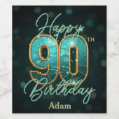 Elegante Chic Blauwgroen en Gold Metallic 90e verj Wijn Etiket (Enkel label)