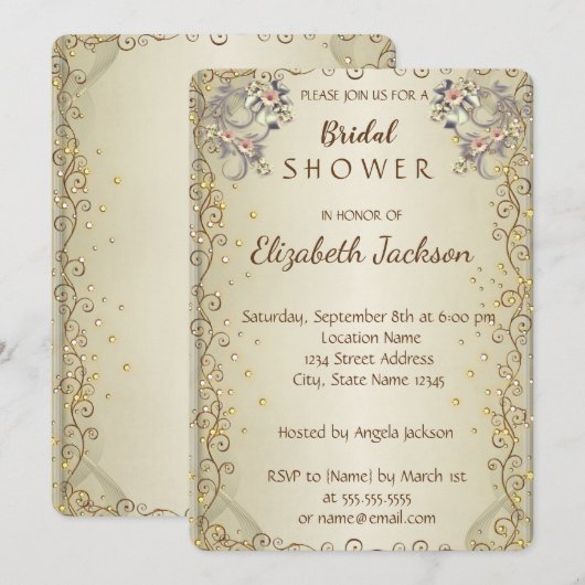 Elegante Chic Bloemen Bruidsdouche Kaart (Voorkant / Achterkant)