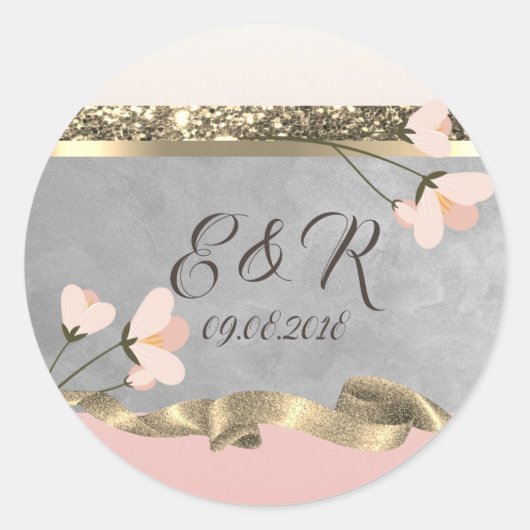 Elegante Chic Bloemige Bruiloft Ronde Sticker (Voorkant)