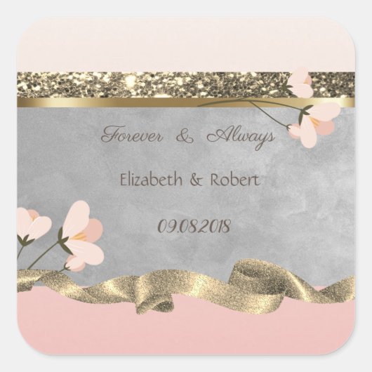 Elegante Chic Bloemige Bruiloft Vierkante Sticker (Voorkant)