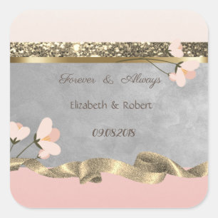 Elegante Chic Bloemige Bruiloft Vierkante Sticker