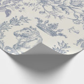 Elegante Chic Blue Beige Equestrian Floral Toile Cadeaupapier (Hoek)