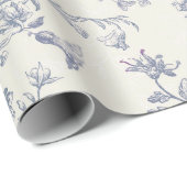 Elegante Chic Blue Beige Equestrian Floral Toile Cadeaupapier (Rol Hoek)