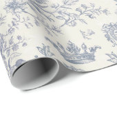 Elegante Chic Blue Beige Equestrian Floral Toile Cadeaupapier (Rol Hoek)