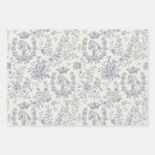 Elegante Chic Blue Beige Equestrian Floral Toile Inpakpapier Vel (Voorkant)