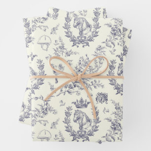 Elegante  Chic Blue Equestrian Floral Toile Inpakpapier Vel