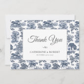 Elegante  Chic Blue Horse Toile Wedding Bedankkaart (Voorkant)