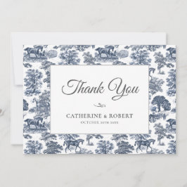 Elegante Chic Blue Horse Toile Wedding Bedankkaart