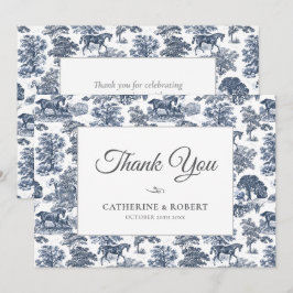 Elegante Chic Blue Horse Toile Wedding Bedankkaart