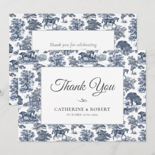 Elegante Chic Blue Horse Toile Wedding Bedankkaart