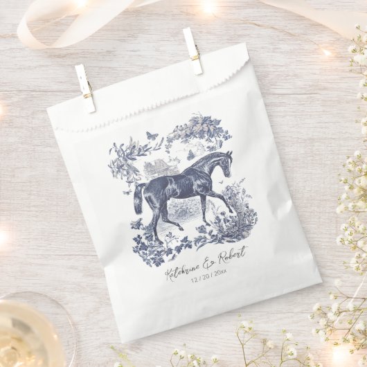 Elegante  Chic Blue Horse Toile Wedding Bedankzakje (Geknipt)