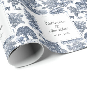 Elegante  Chic Blue Horse Toile Wedding Cadeaupapier