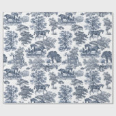 Elegante  Chic Blue Horse Toile Wedding Cadeaupapier (Vlak)