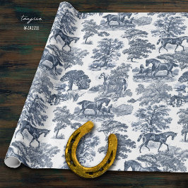 Elegante Chic Blue Horse Toile Wedding Cadeaupapier