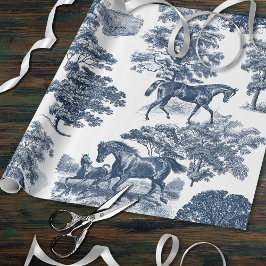 Elegante Chic Blue Horse Toile Wedding Cadeaupapier