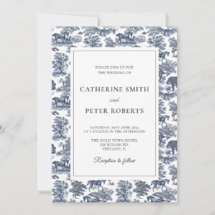 Elegante  Chic Blue Horse Toile Wedding Kaart