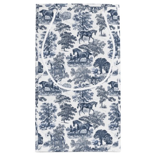 Elegante  Chic Blue Horse Toile Wedding Klein Cadeauzakje (Achterkant)