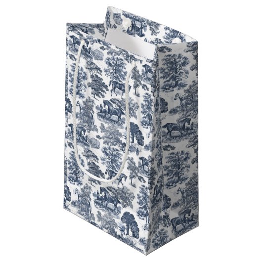 Elegante  Chic Blue Horse Toile Wedding Klein Cadeauzakje (Voorkant Gekanteld)