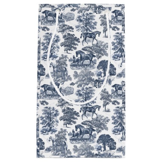 Elegante  Chic Blue Horse Toile Wedding Klein Cadeauzakje (Voorkant)