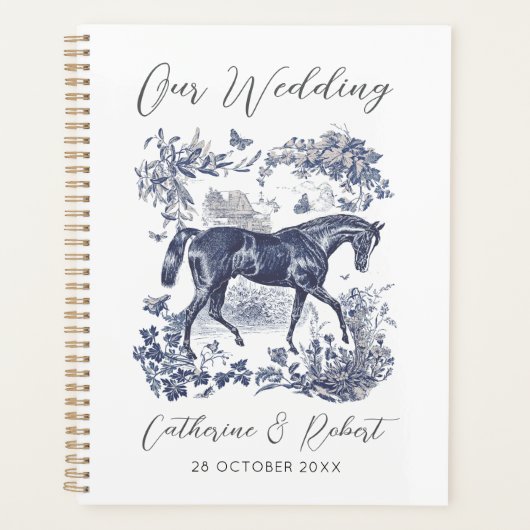 Elegante Chic Blue Horse Toile Wedding Planner (Voorkant)