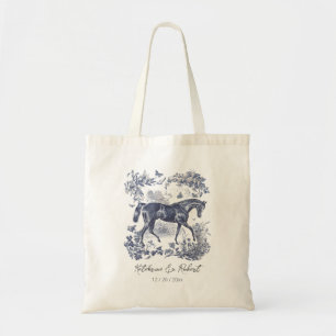 Elegante  Chic Blue Horse Toile Wedding Tote Bag