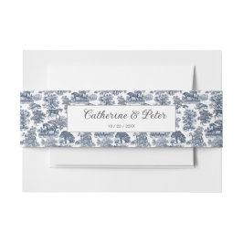 Elegante Chic Blue Horse Toile Wedding Uitnodigingen Wikkel