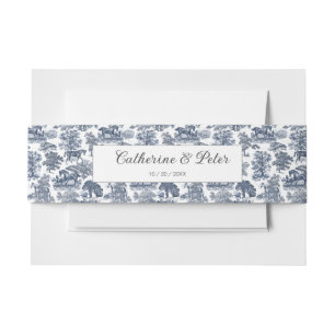 Elegante  Chic Blue Horse Toile Wedding Uitnodigingen Wikkel
