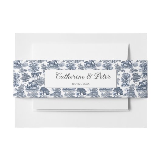 Elegante  Chic Blue Horse Toile Wedding Uitnodigingen Wikkel (Voorkant Voorbeeld)