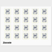 Elegante  Chic Blue Horse Toile Wedding Vierkante Sticker (Vel)