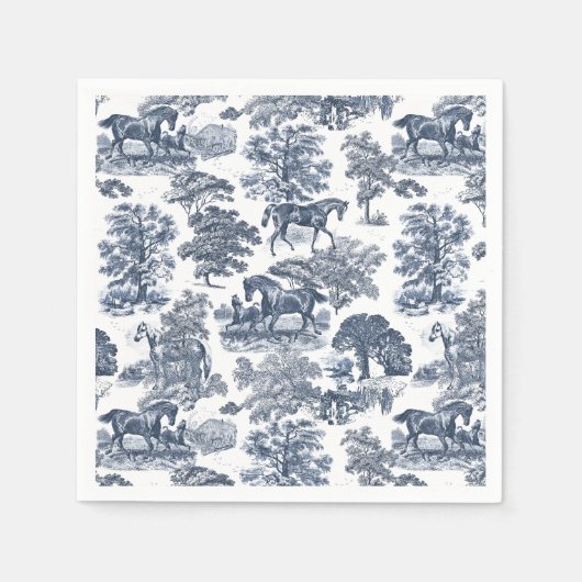 Elegante  Chic Blue Horses Country Toile Servet (Voorkant)