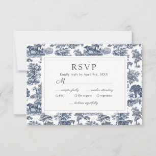 Elegante  Chic Blue Toile Horse RSVP kaart