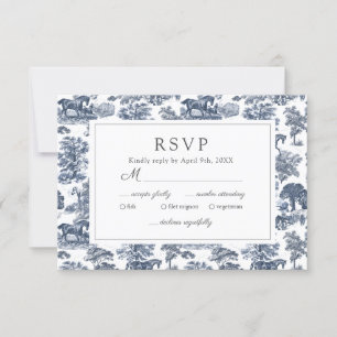 Elegante  Chic Blue Toile Horse RSVP-kaart RSVP Kaartje