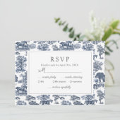 Elegante  Chic Blue Toile Horse RSVP-kaart Save The Date (Staand voorkant)